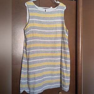BeachLunchLounge Striped Linen Blend Shift Dress XL Yellow Blue